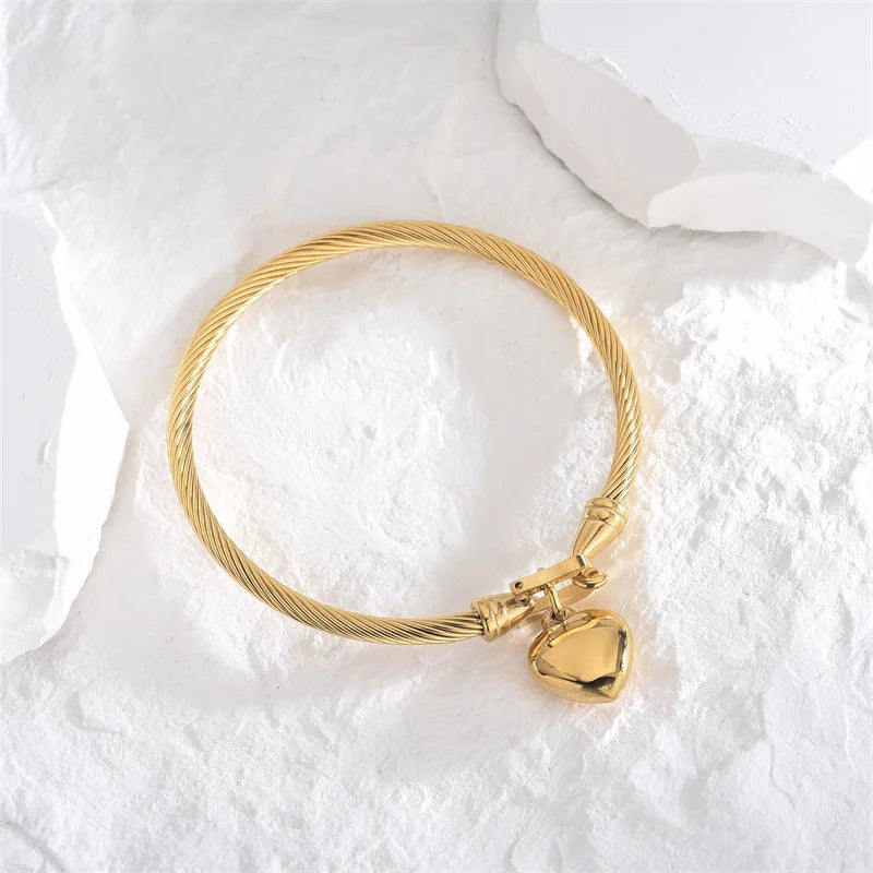 18k Gold Color Stainless Steel Heart Pendant Charm Bracelets