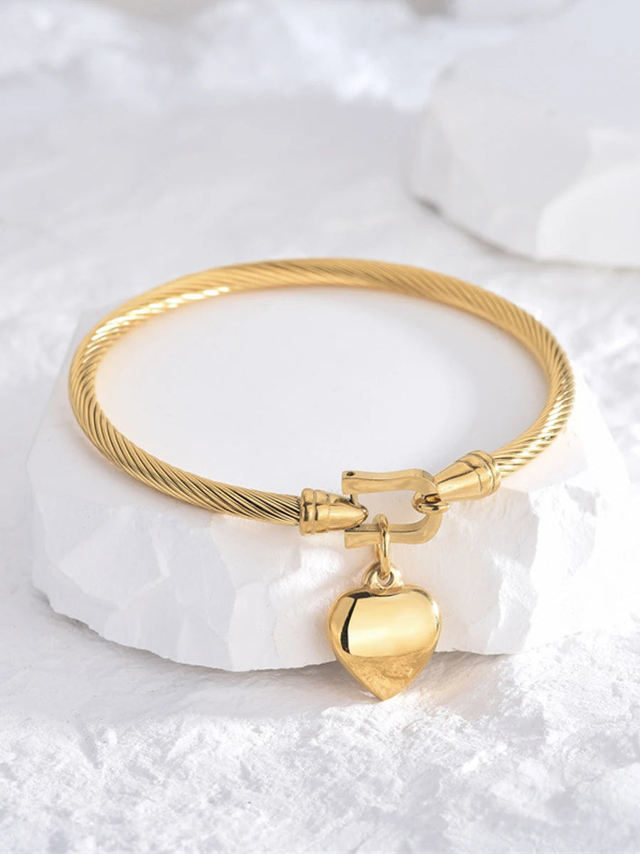 18k Gold Color Stainless Steel Heart Pendant Charm Bracelets