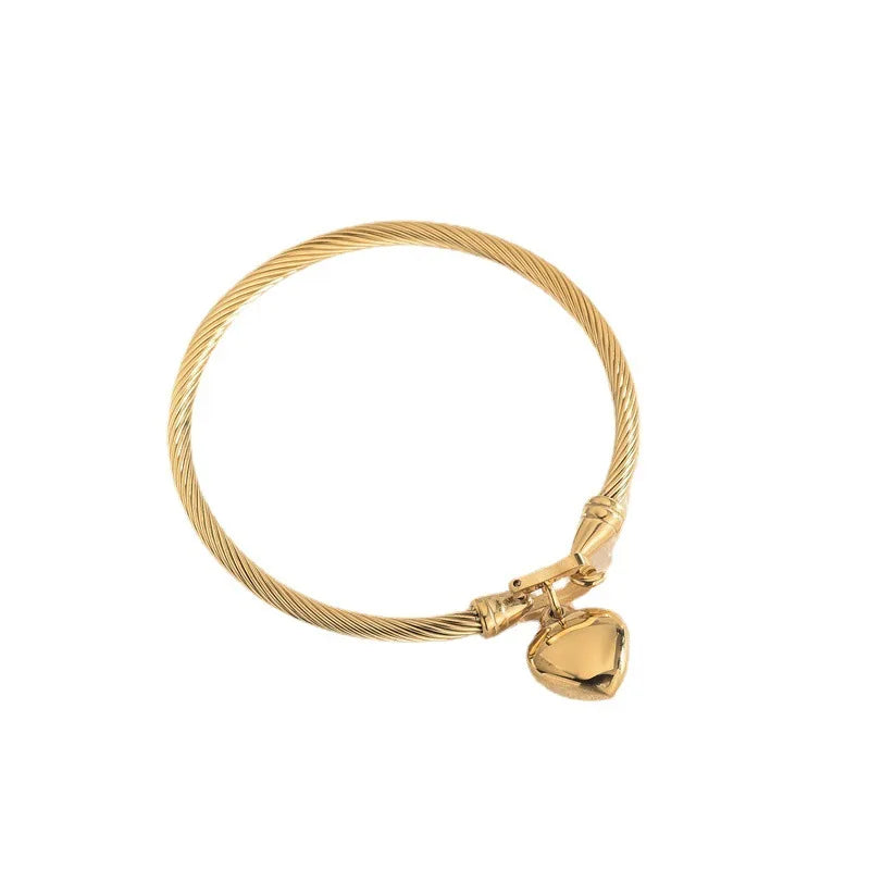 18k Gold Color Stainless Steel Heart Pendant Charm Bracelets