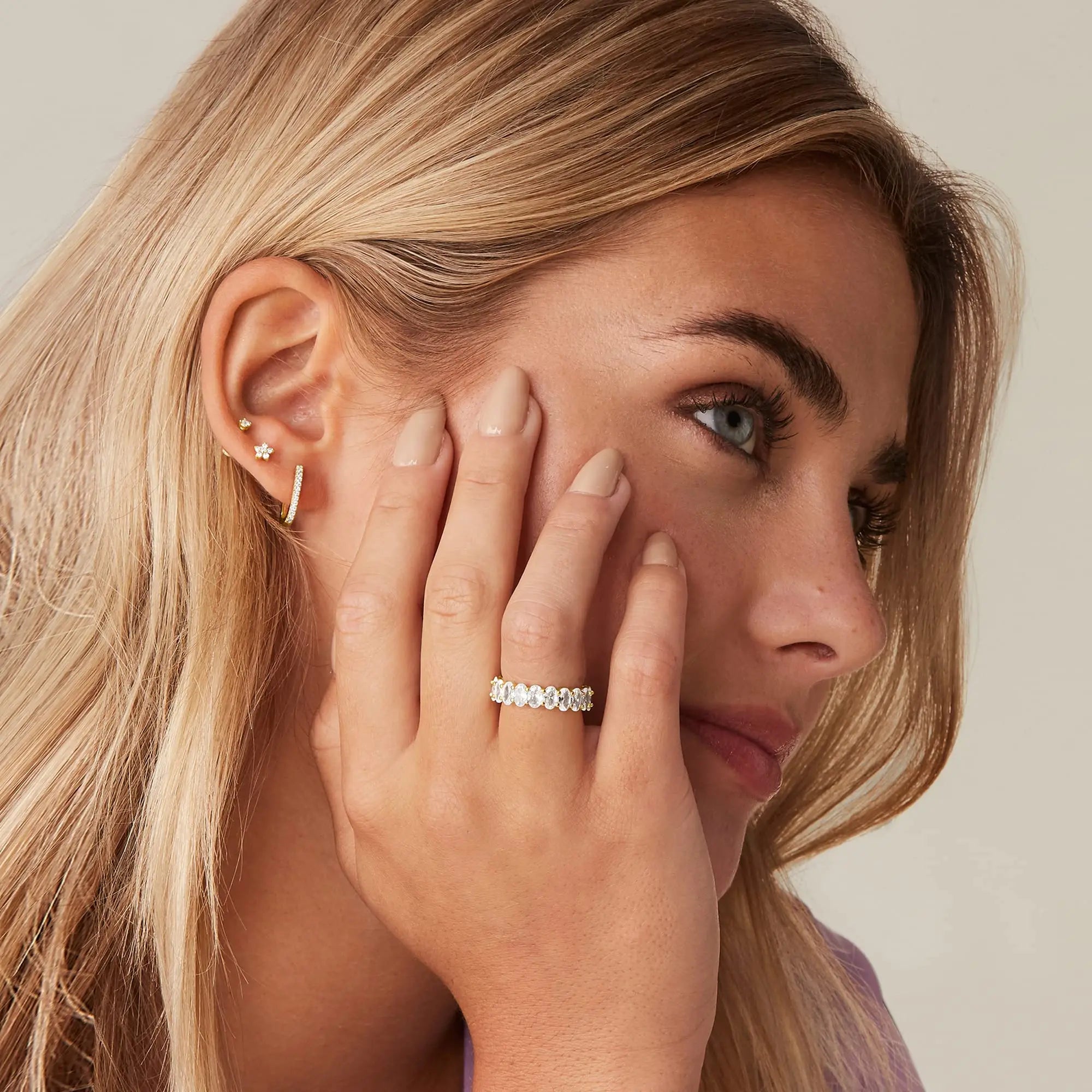 Luxe Oval- Cut Eternity Ring - 14k Gold Plated with Simulated Diamonds
