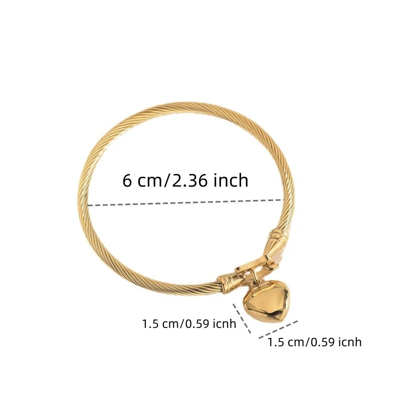 18k Gold Color Stainless Steel Heart Pendant Charm Bracelets