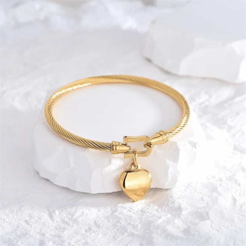 18k Gold Color Stainless Steel Heart Pendant Charm Bracelets