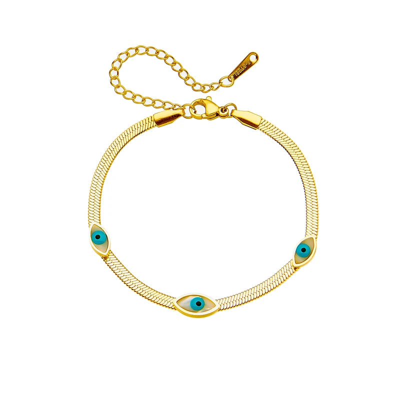 Gold Evil Eye Snake Chain Bracelet - Stainless Steal