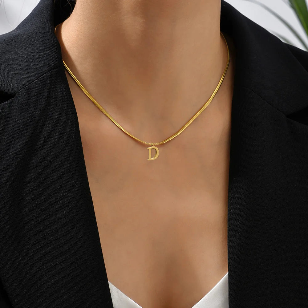 Stainless Steel Personalized Gold Initial Necklace