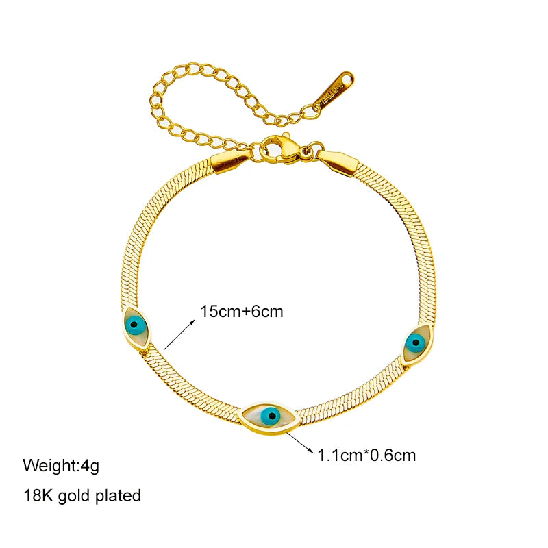 Gold Evil Eye Snake Chain Bracelet - Stainless Steal