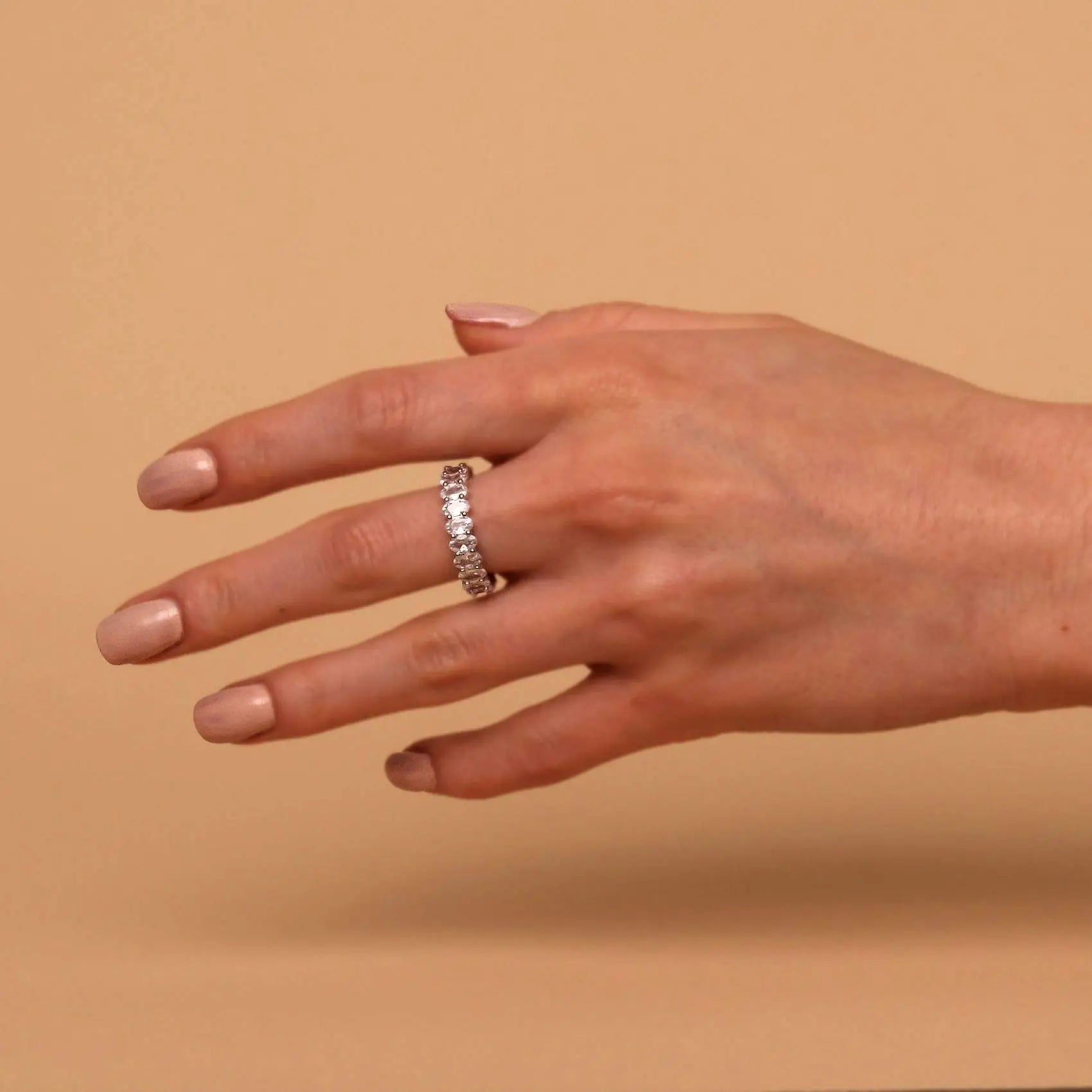 Luxe Oval- Cut Eternity Ring - 14k Gold Plated with Simulated Diamonds