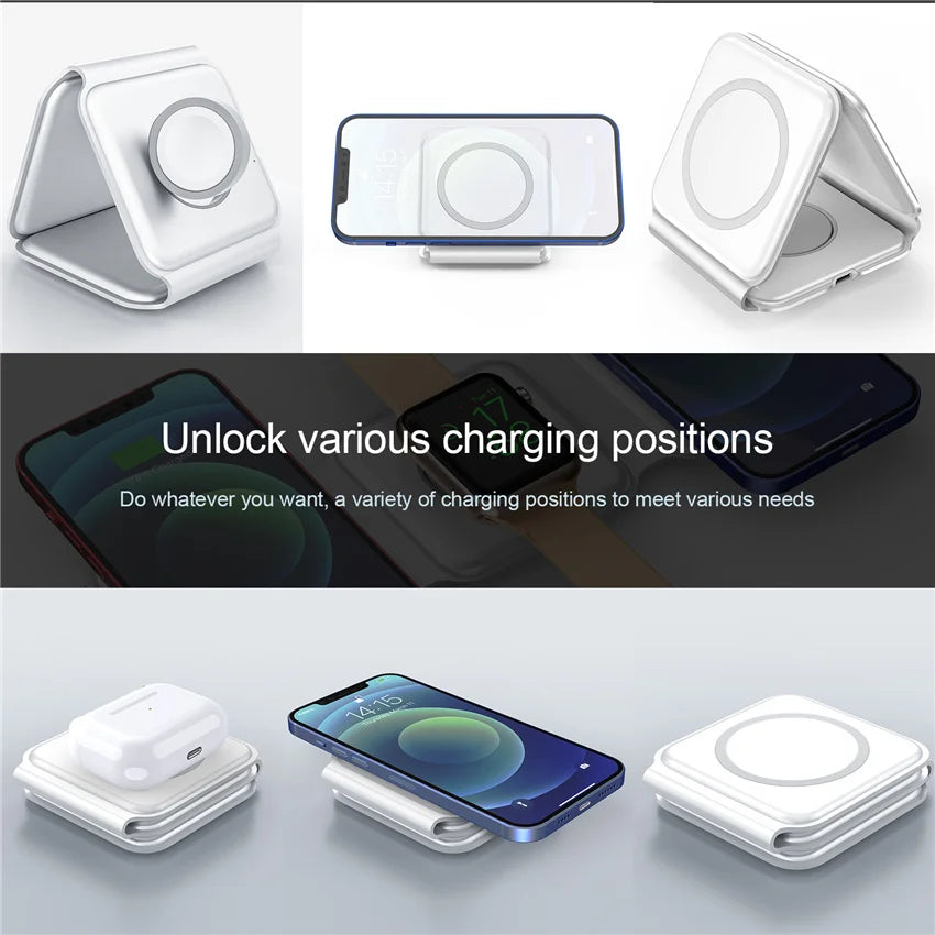 Fast 100W 3-in-1 Wireless Charger Stand for iPhone, Watch, AirPods