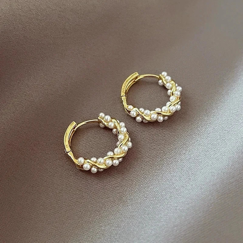 Minimalist Pearl Circle Earrings