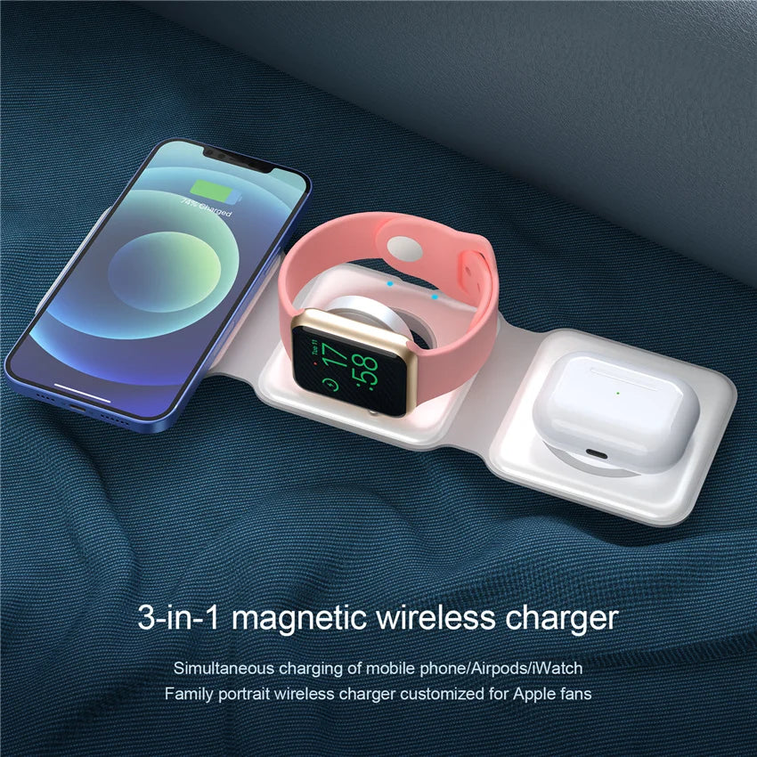 Fast 100W 3-in-1 Wireless Charger Stand for iPhone, Watch, AirPods