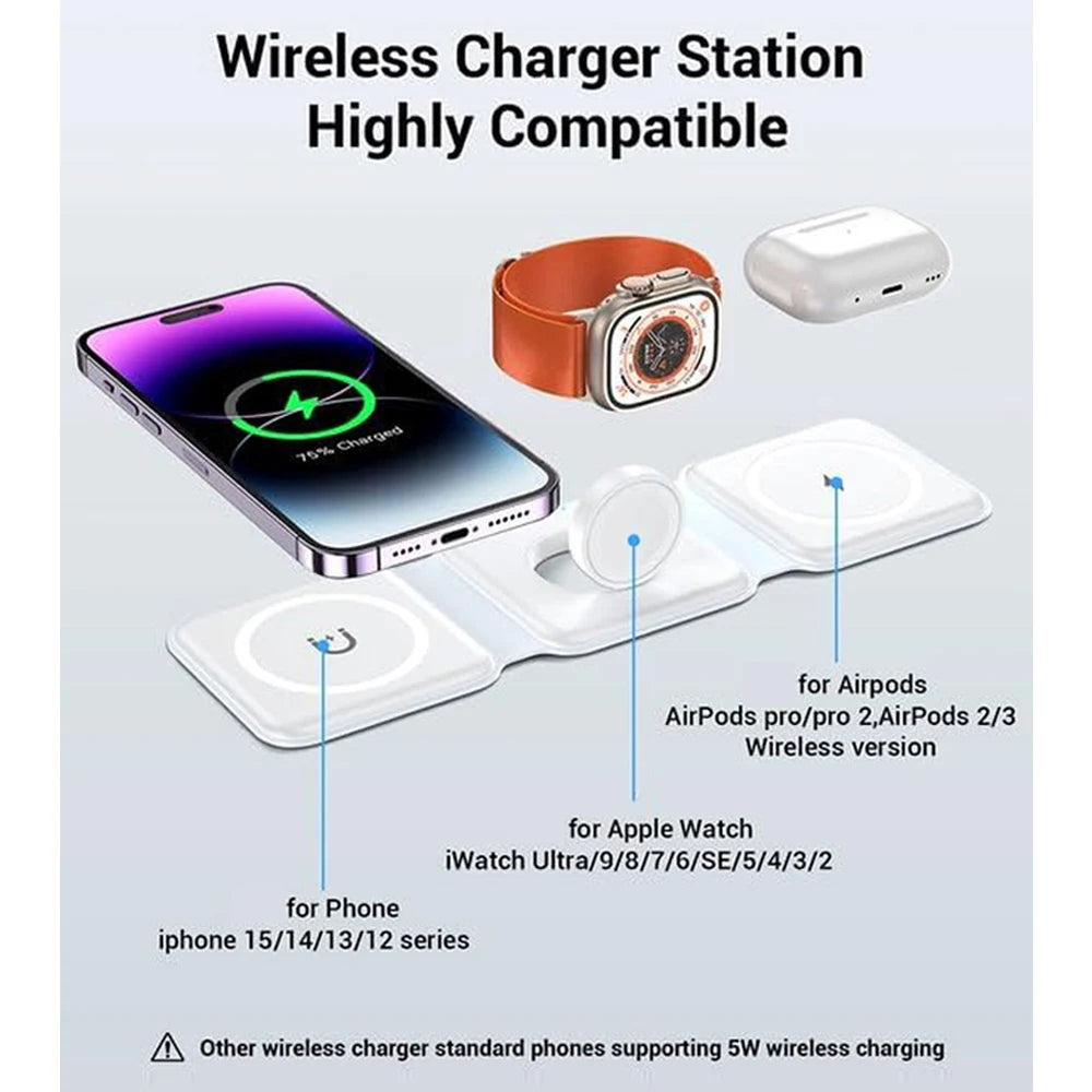 Fast 100W 3-in-1 Wireless Charger Stand for iPhone, Watch, AirPods