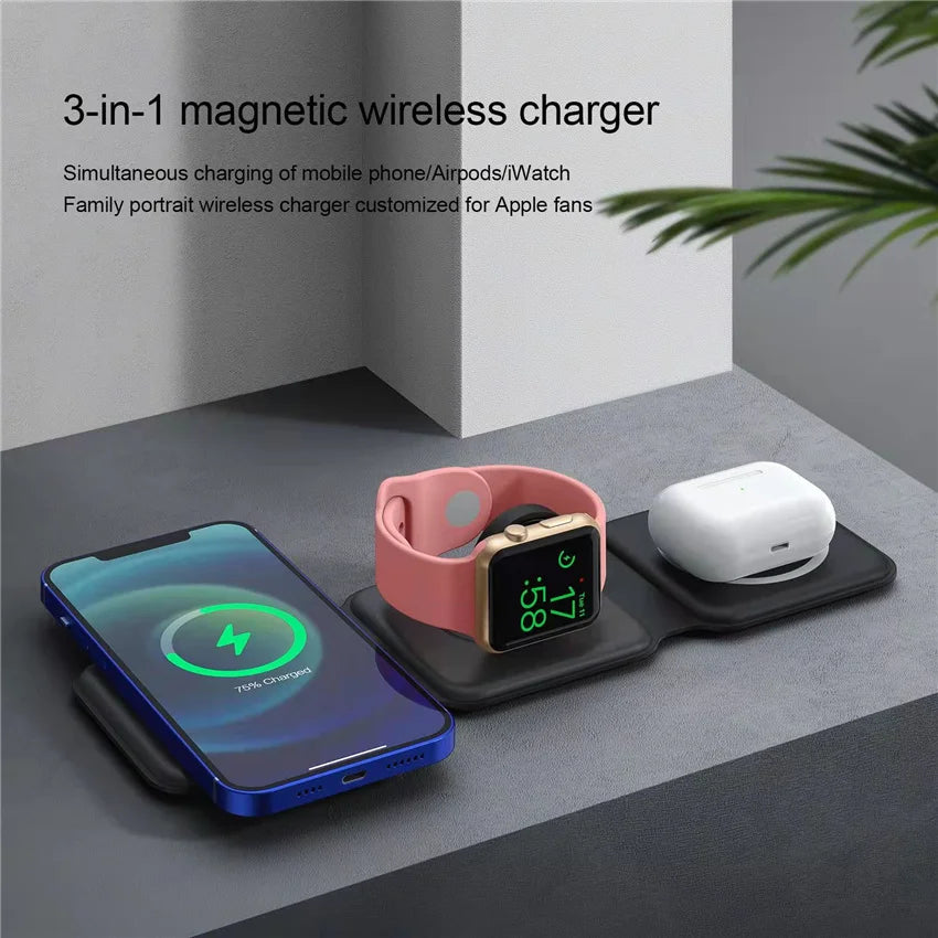 Fast 100W 3-in-1 Wireless Charger Stand for iPhone, Watch, AirPods