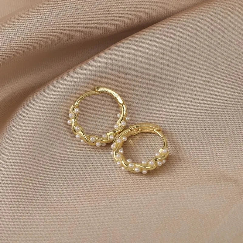 Minimalist Pearl Circle Earrings