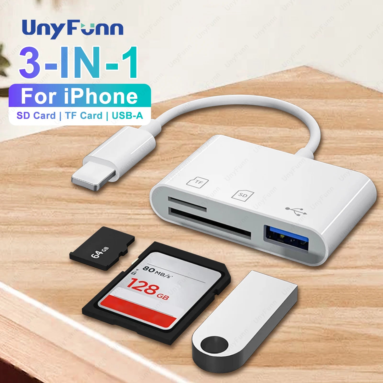 3-in-1 SD TF Card Reader for iPhone 14/13/12 – USB OTG Adapter & Camera Connector