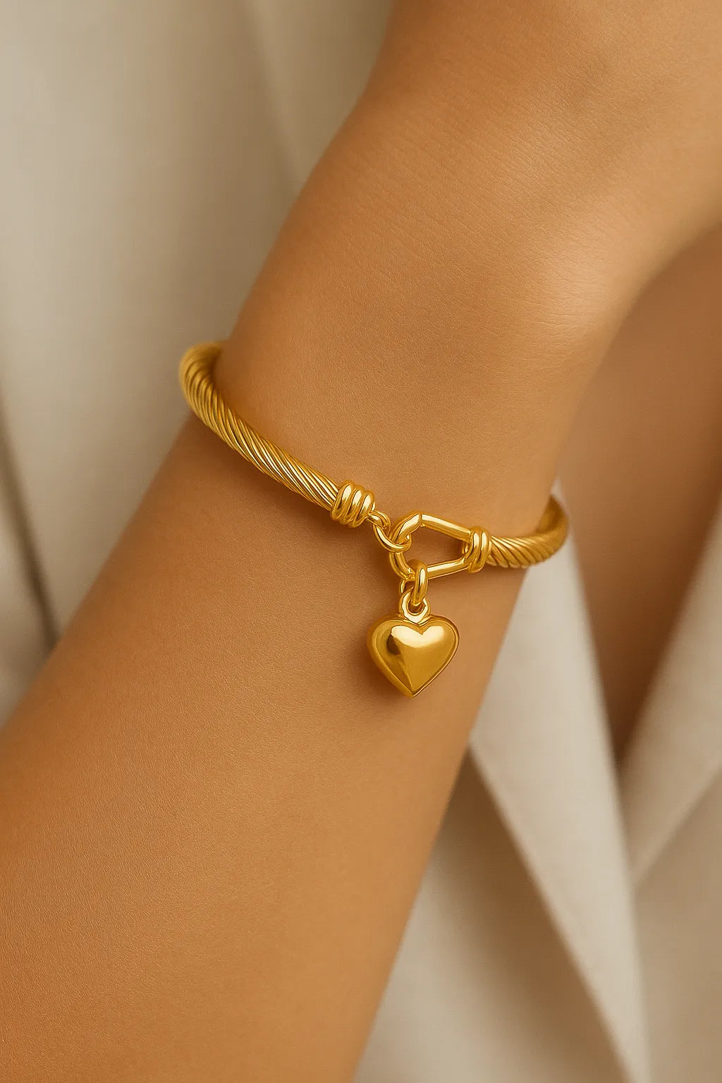 18k Gold Color Stainless Steel Heart Pendant Charm Bracelets