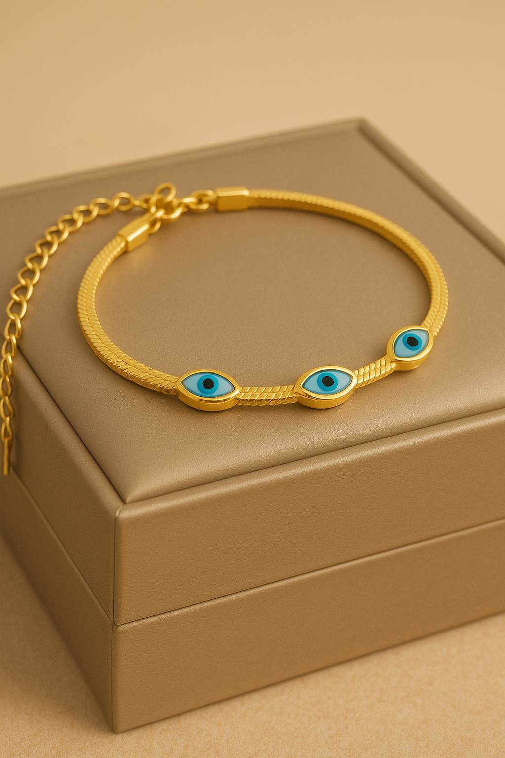 Gold Evil Eye Snake Chain Bracelet - Stainless Steal